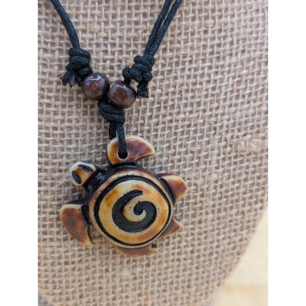 Boho Sea Turtle Pendant Necklace Adjustable Cord Beach Coastal Tribal Hippie...